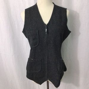 Woolrich Wool Blend Zip Front Striped 3 Pocket Vest Sz S
